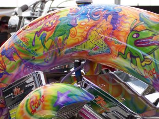 psychedelic chopper at rats hole custom show